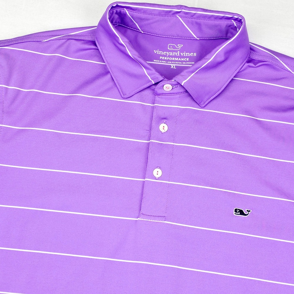 Vineyard Vines Performance Polo Shirt Men's XL Purple‎ Striped Short Sleeve Golf